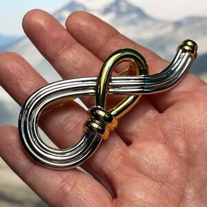 Vintage NOS Rope Knot Gold And Siver Tone Brooch Pin 3” Korea Classic Western